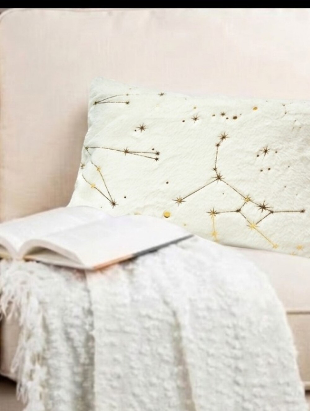 New Aviva Stanoff Faux Fur Lumbar Pillow W/ Gold Constellation Zodiac
